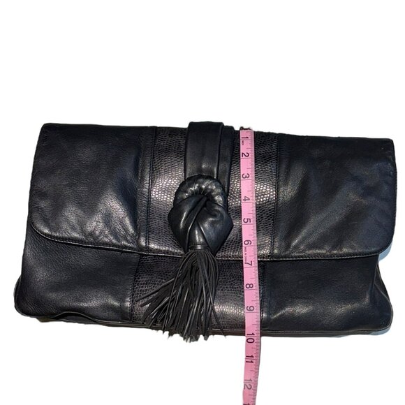 Oversized Black Leather and Croc Embossed Clutch Envelope Bag - Picture 5 of 8